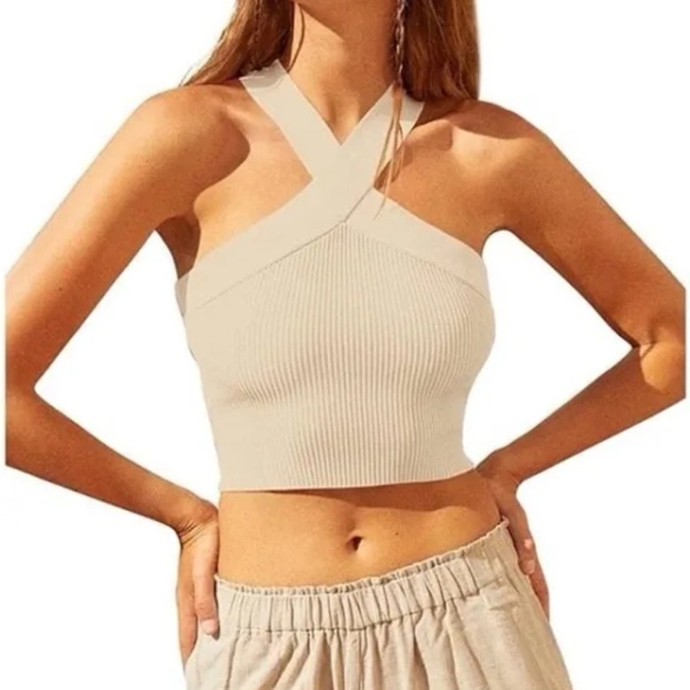 House of Harlow Crossover Ribbed Tank - White